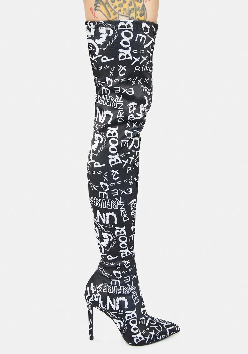 Airbrushed Off Duty Diva Thigh High Boots