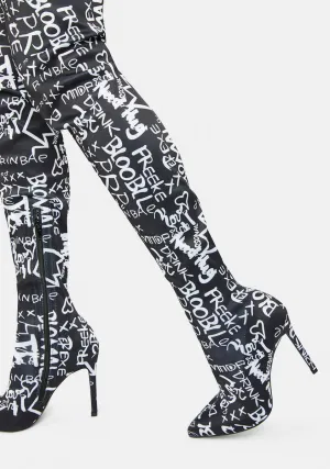 Airbrushed Off Duty Diva Thigh High Boots