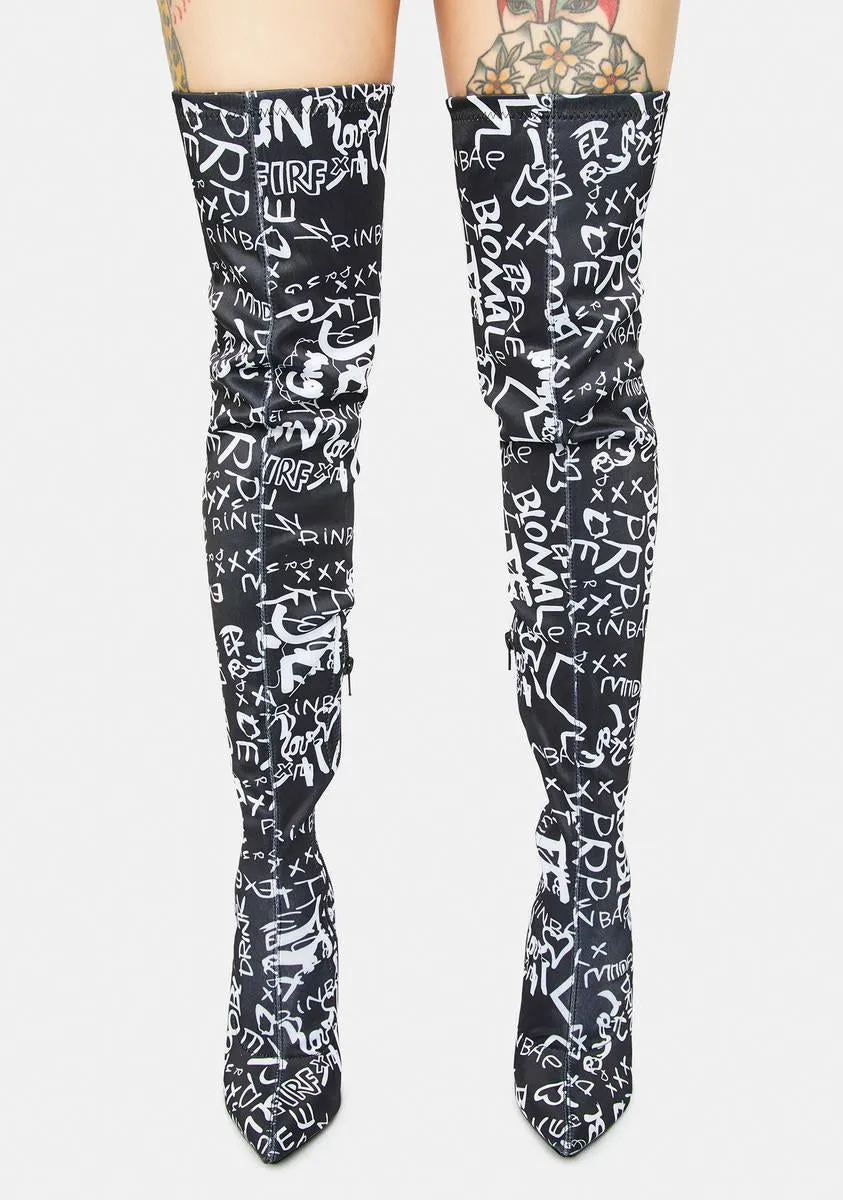 Airbrushed Off Duty Diva Thigh High Boots