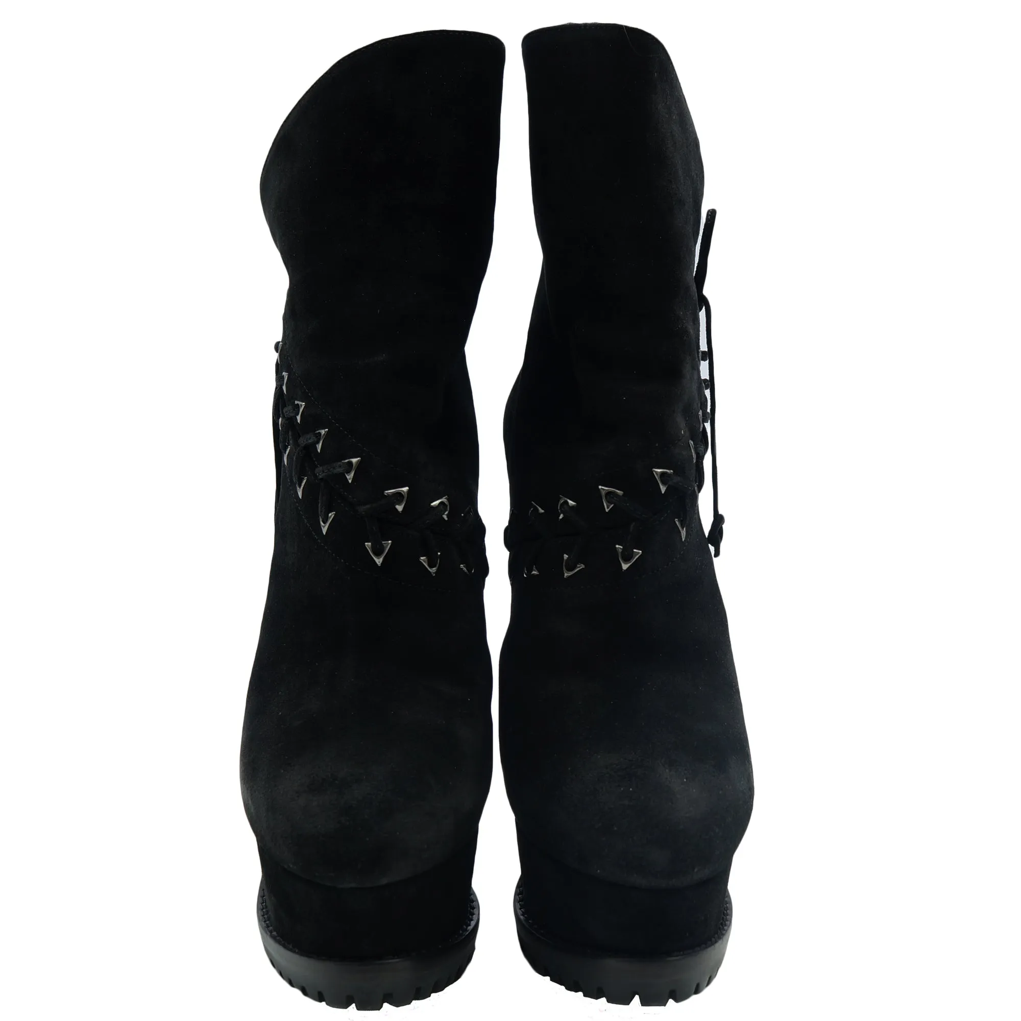 ALAÏA LEATHER SUEDE & SHEARLING PLATFORM BOOTS
