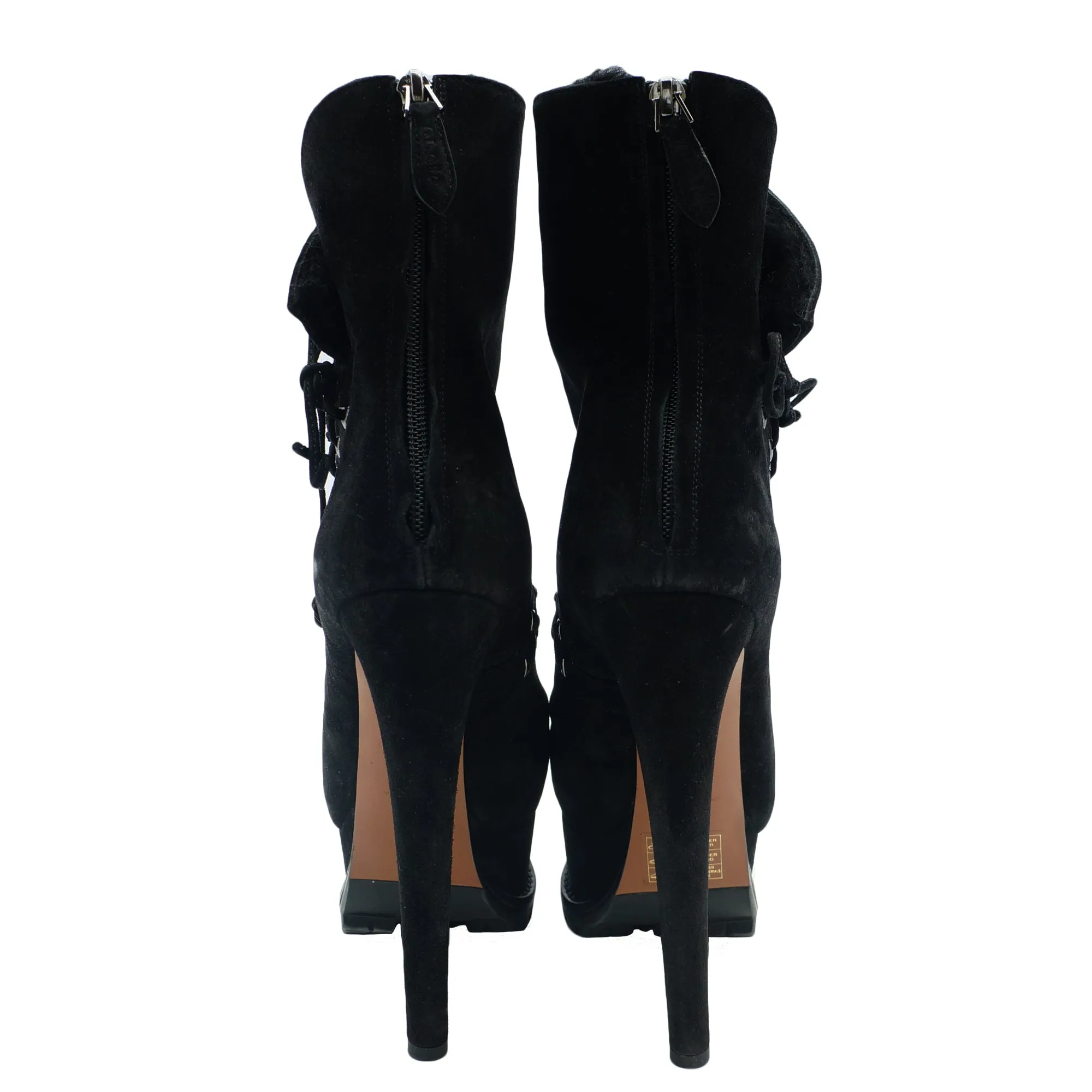 ALAÏA LEATHER SUEDE & SHEARLING PLATFORM BOOTS