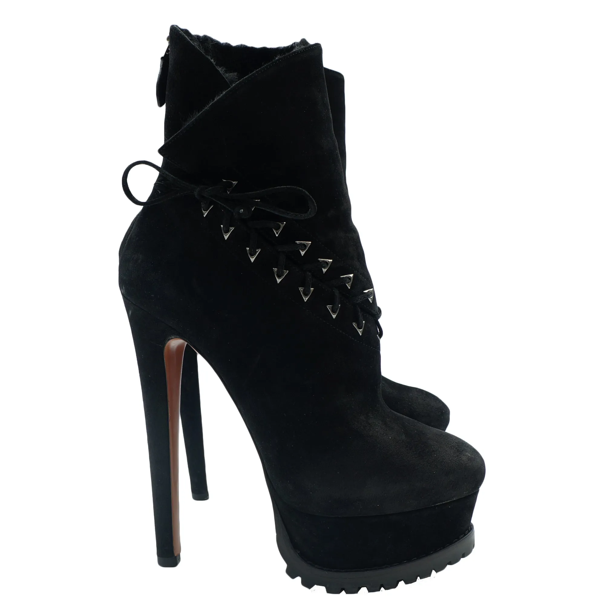 ALAÏA LEATHER SUEDE & SHEARLING PLATFORM BOOTS