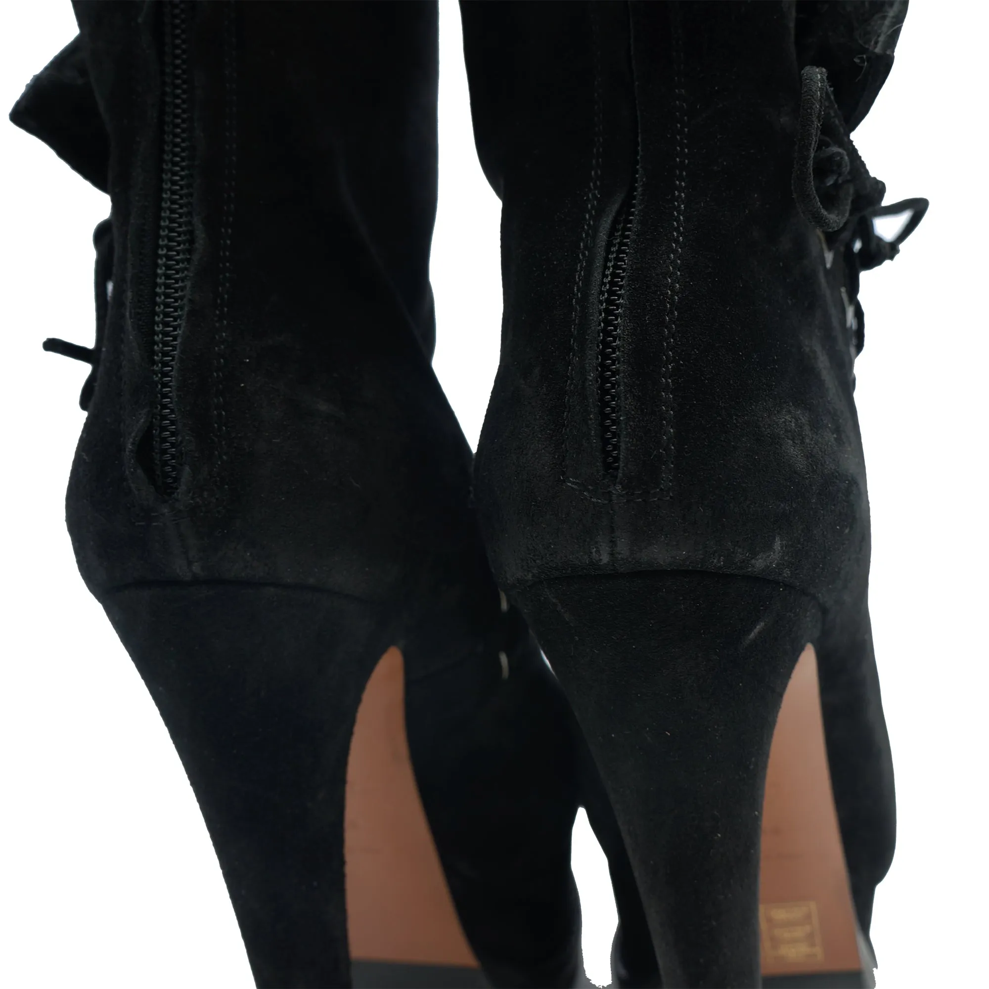 ALAÏA LEATHER SUEDE & SHEARLING PLATFORM BOOTS