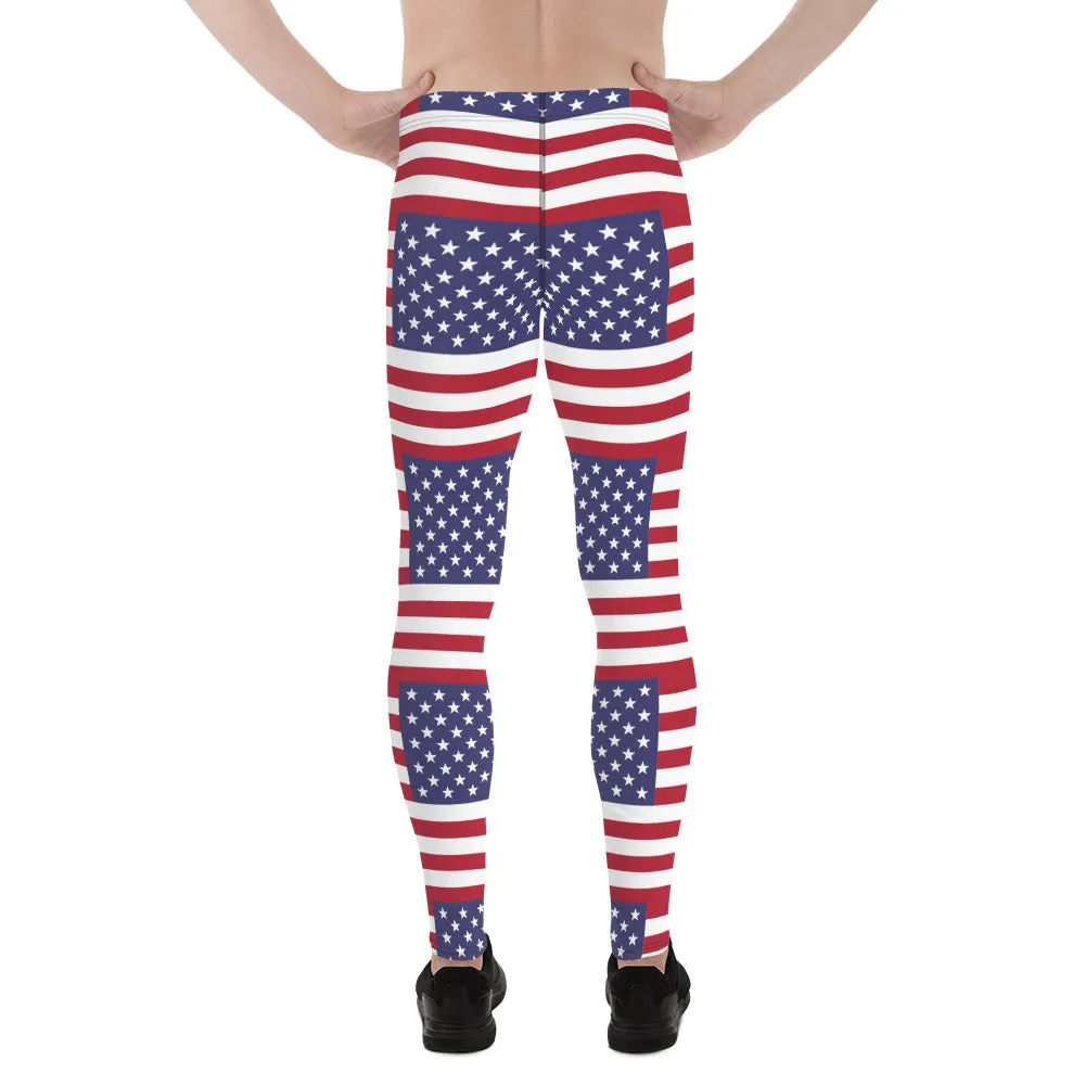 American Flag Meggings, Patriotic July 4th Holiday Men's Leggings Tights Pants - Made in USA/EU/MX (US Size: XS-3XL)