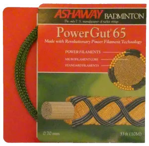Ashaway PowerGut65 Badminton String, Green with dark green spiral, 10 M SET