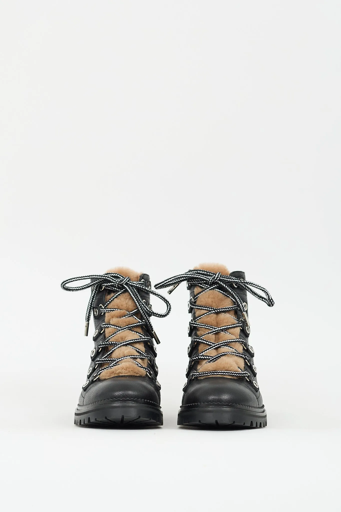 Black & Brown Leather Shearling Combat Boot