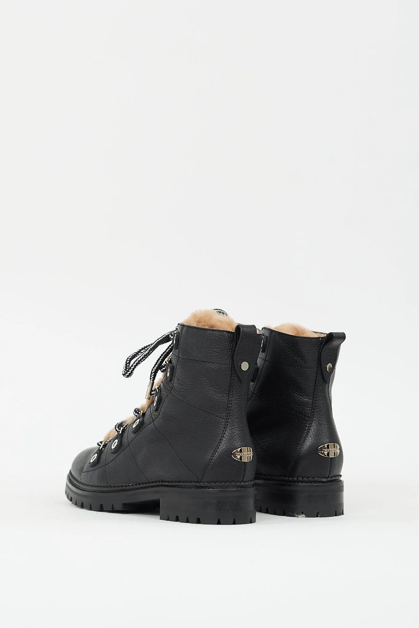 Black & Brown Leather Shearling Combat Boot