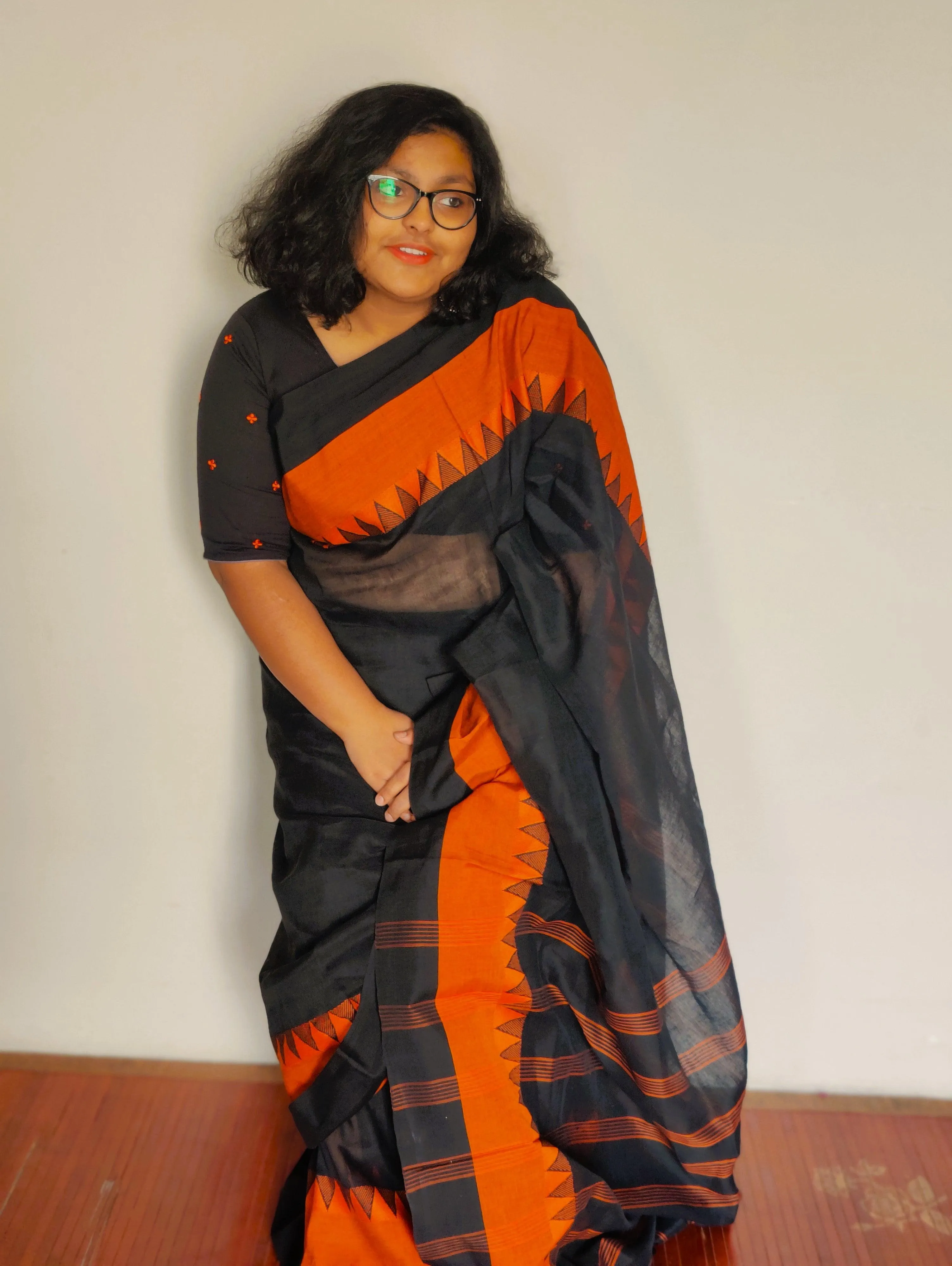 Black and Orange Handloom Chanchala Saree
