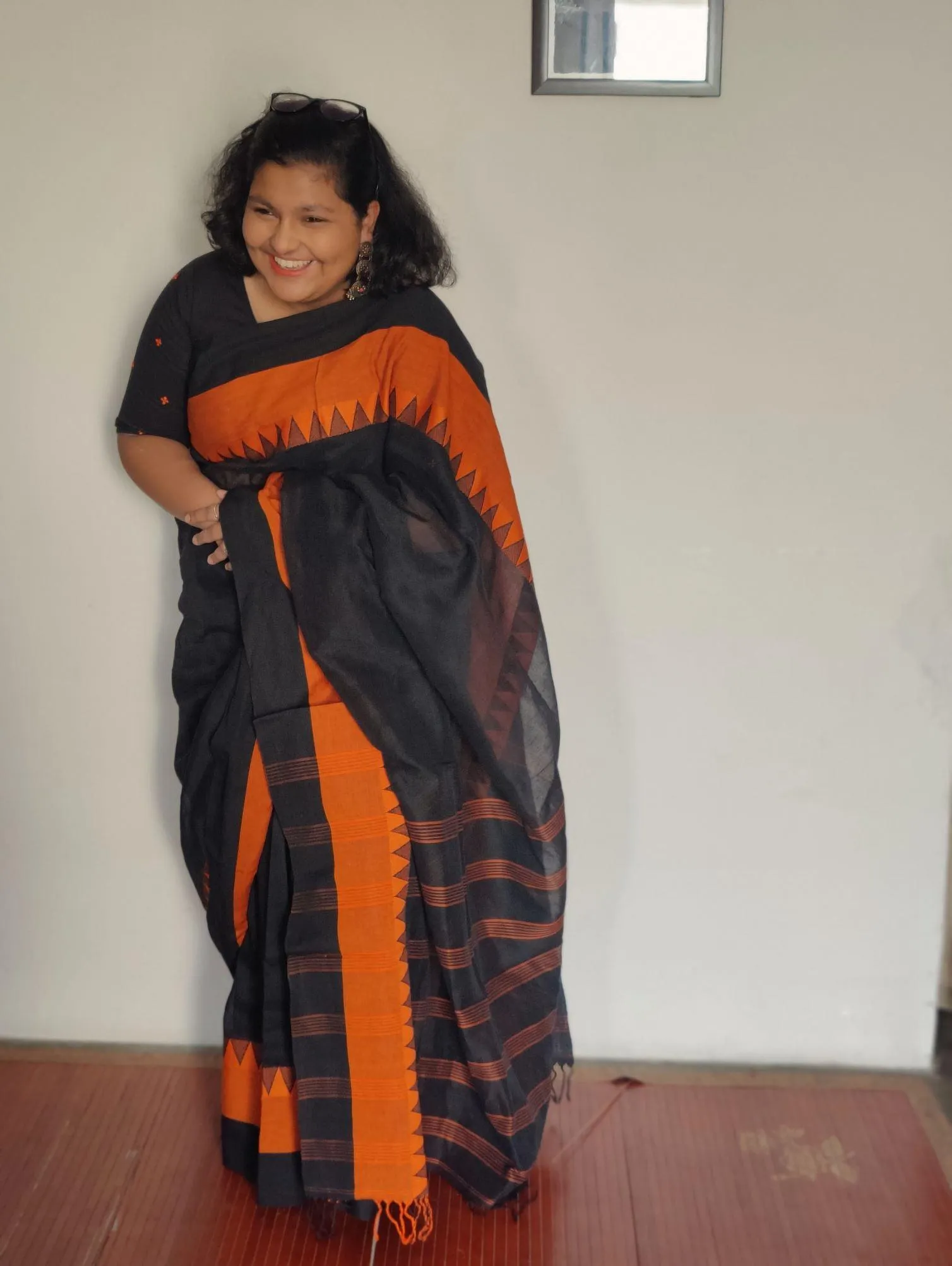 Black and Orange Handloom Chanchala Saree