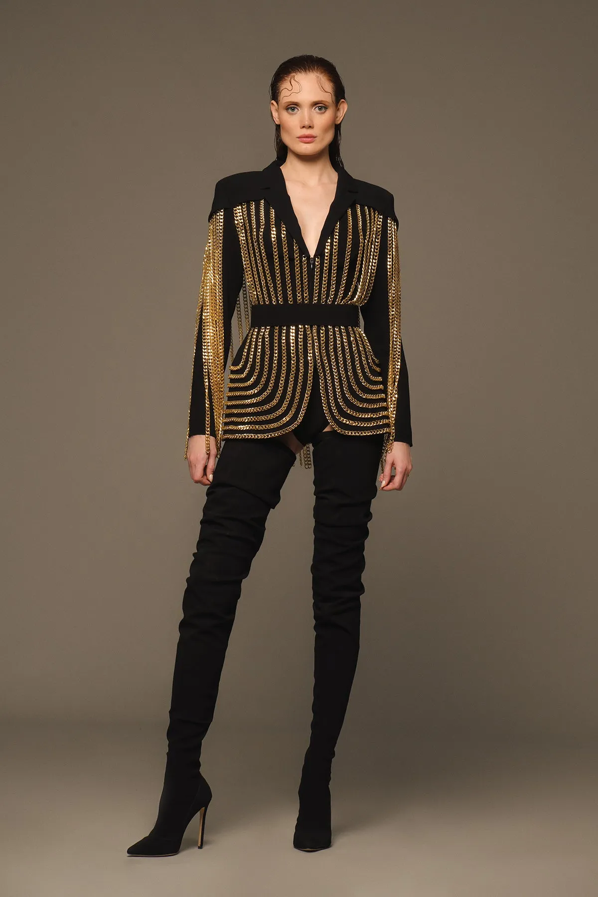 Black chained crêpe blazer