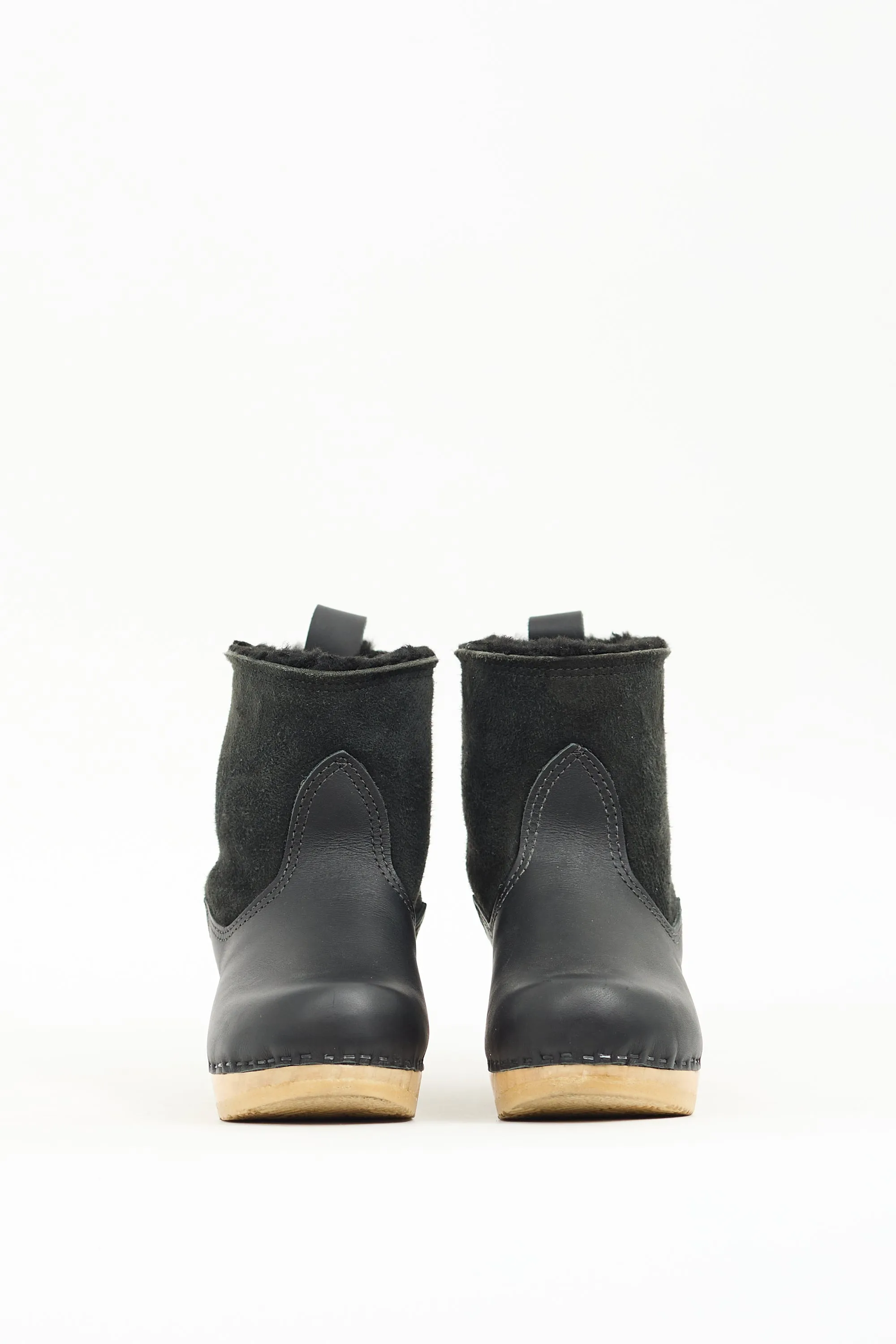 Black Leather Pull On Clog Boot