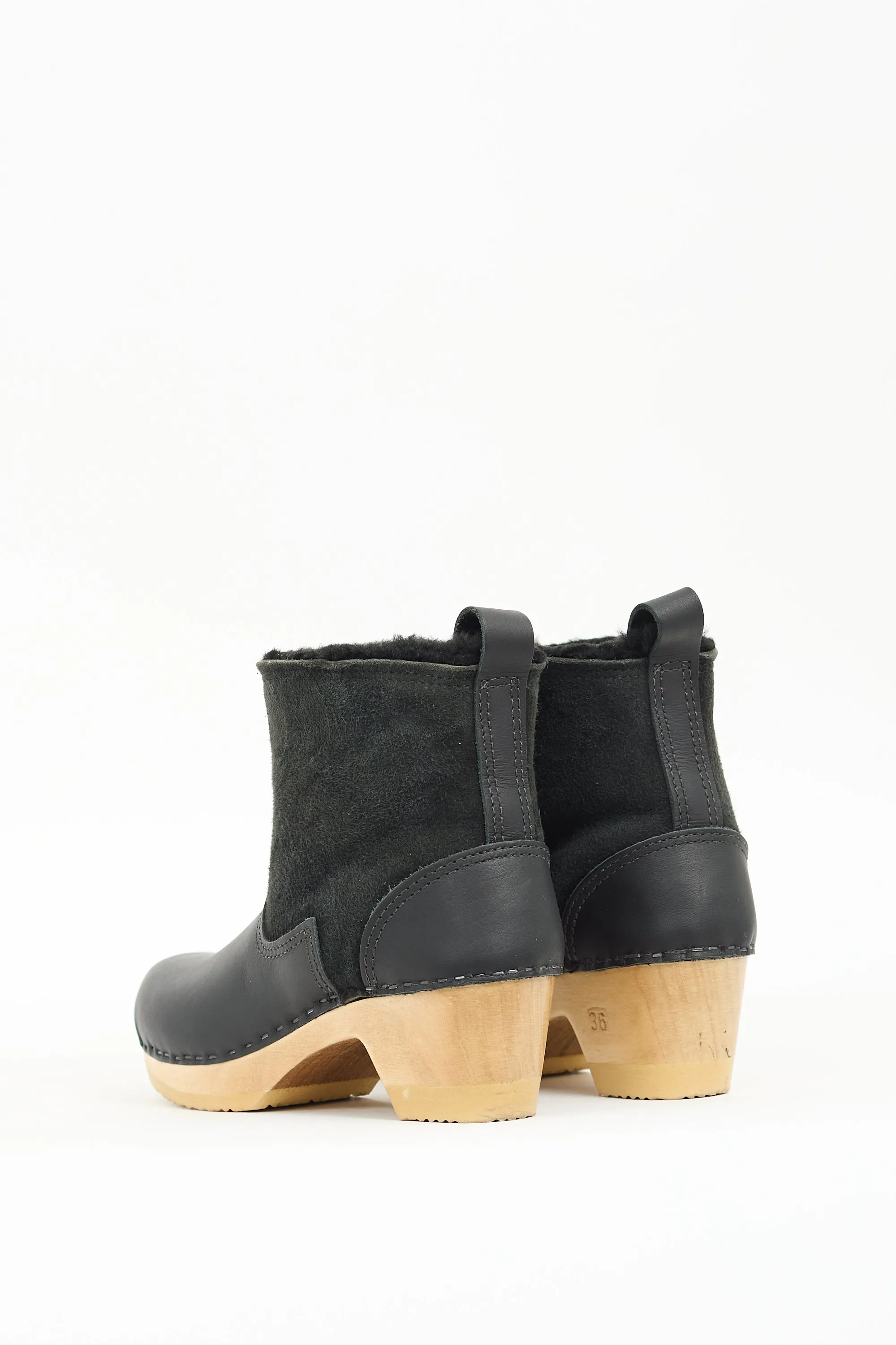 Black Leather Pull On Clog Boot