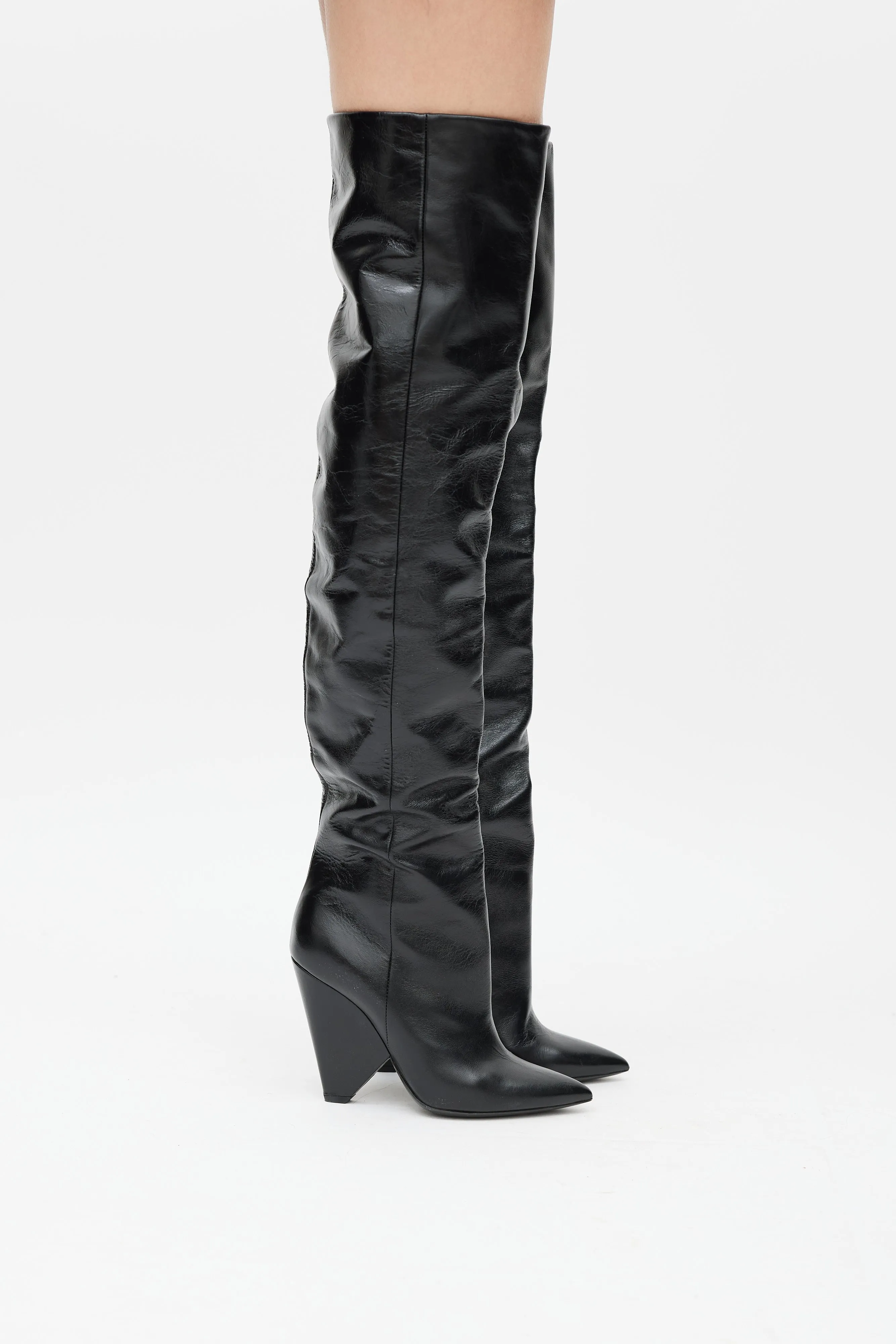 Black Leather Thigh High Niki Boot