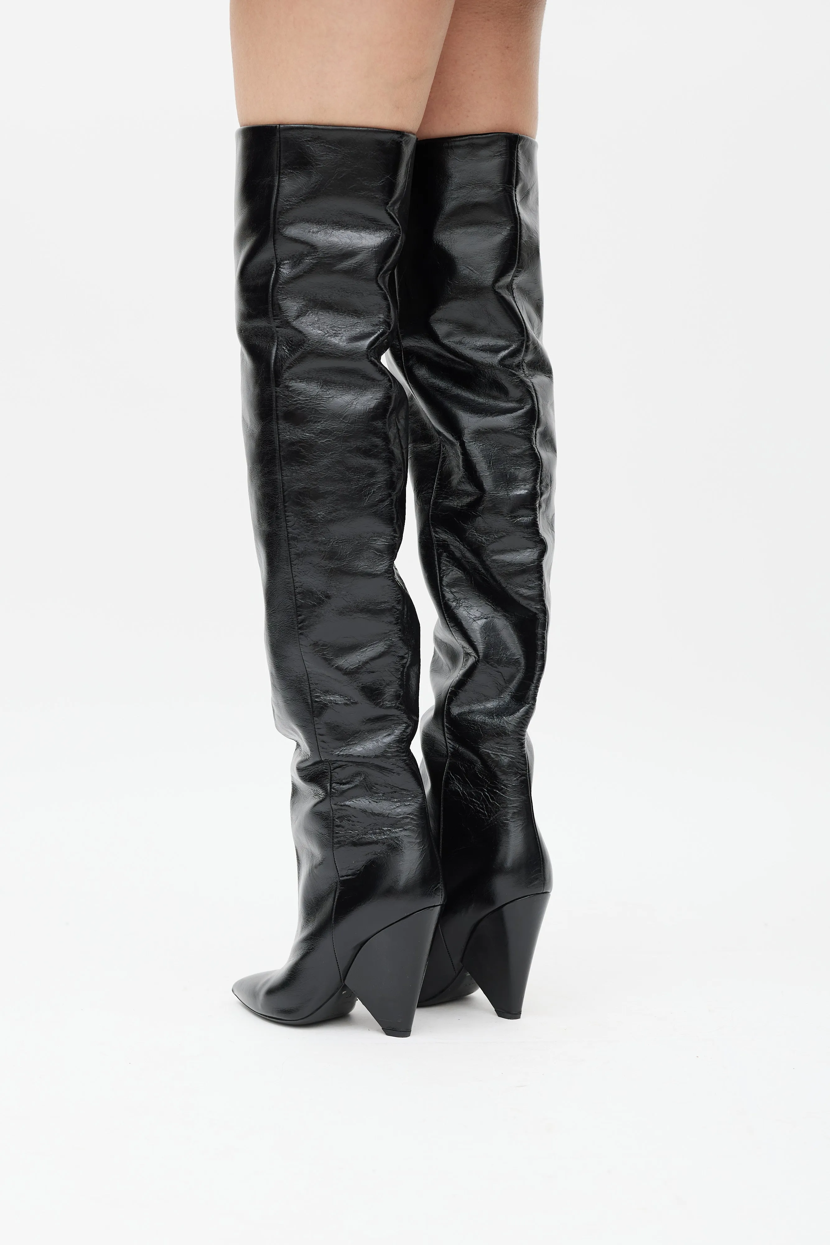 Black Leather Thigh High Niki Boot