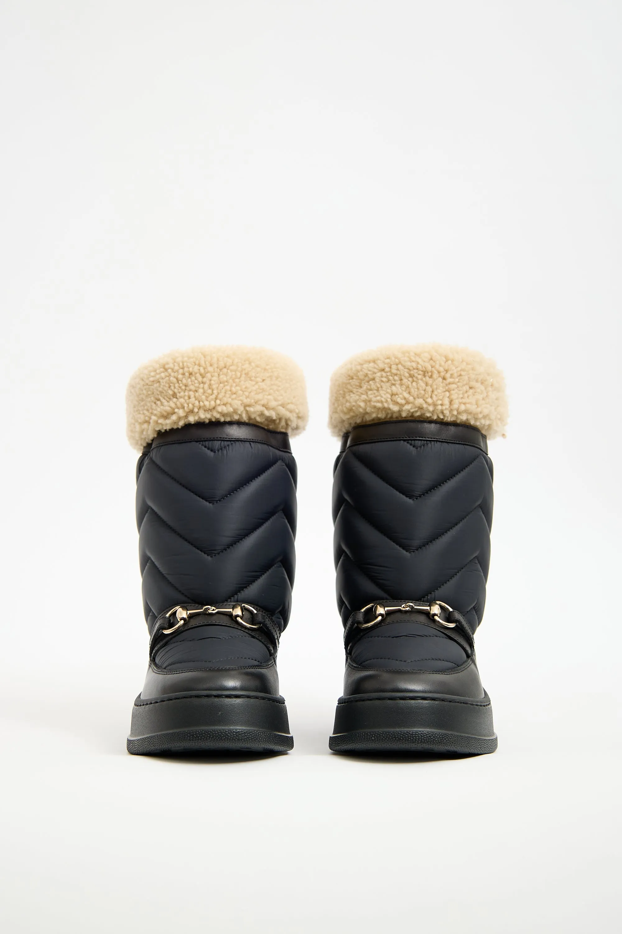 Black Nylon & Shearling Quebec Boot