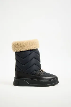 Black Nylon & Shearling Quebec Boot