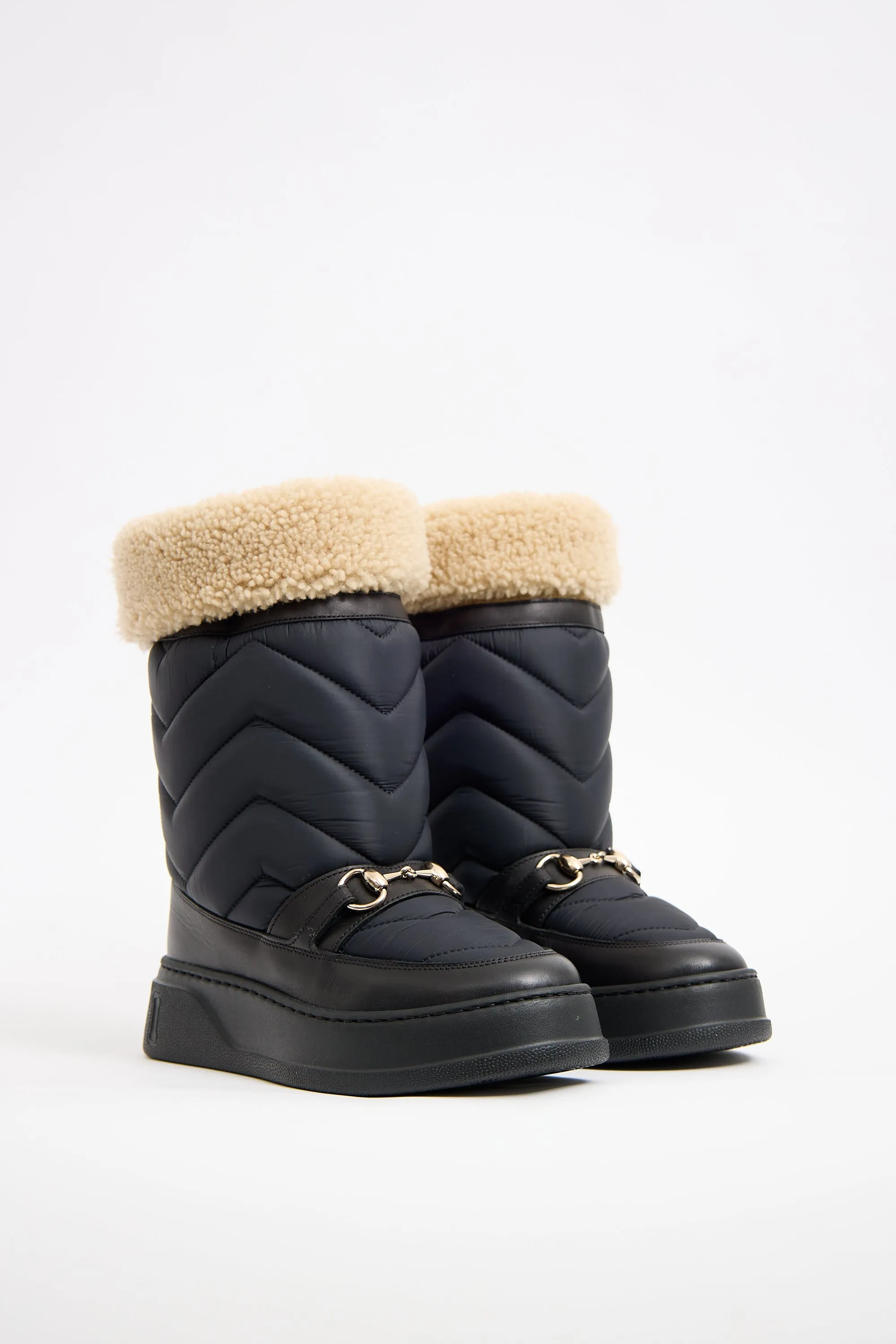 Black Nylon & Shearling Quebec Boot