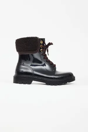 Black Rubber & Brown Shearling Florrie  Boot