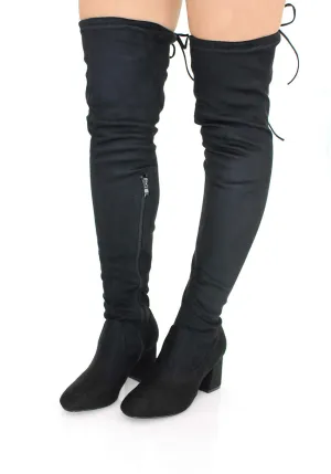Black Thigh High Boots with Chunky Heel