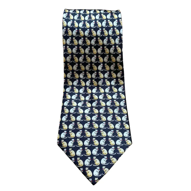 Black with Gold Cats Novelty Cat Silk Neck Tie