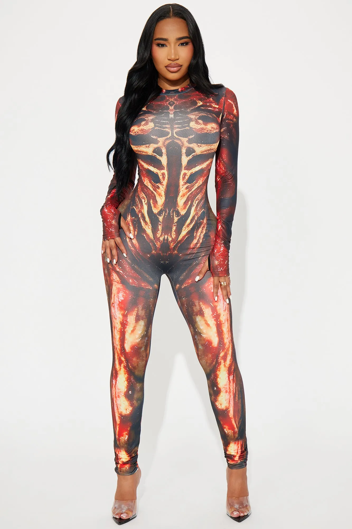 Bloody Scene Horror Print Jumpsuit Costume - Red/combo
