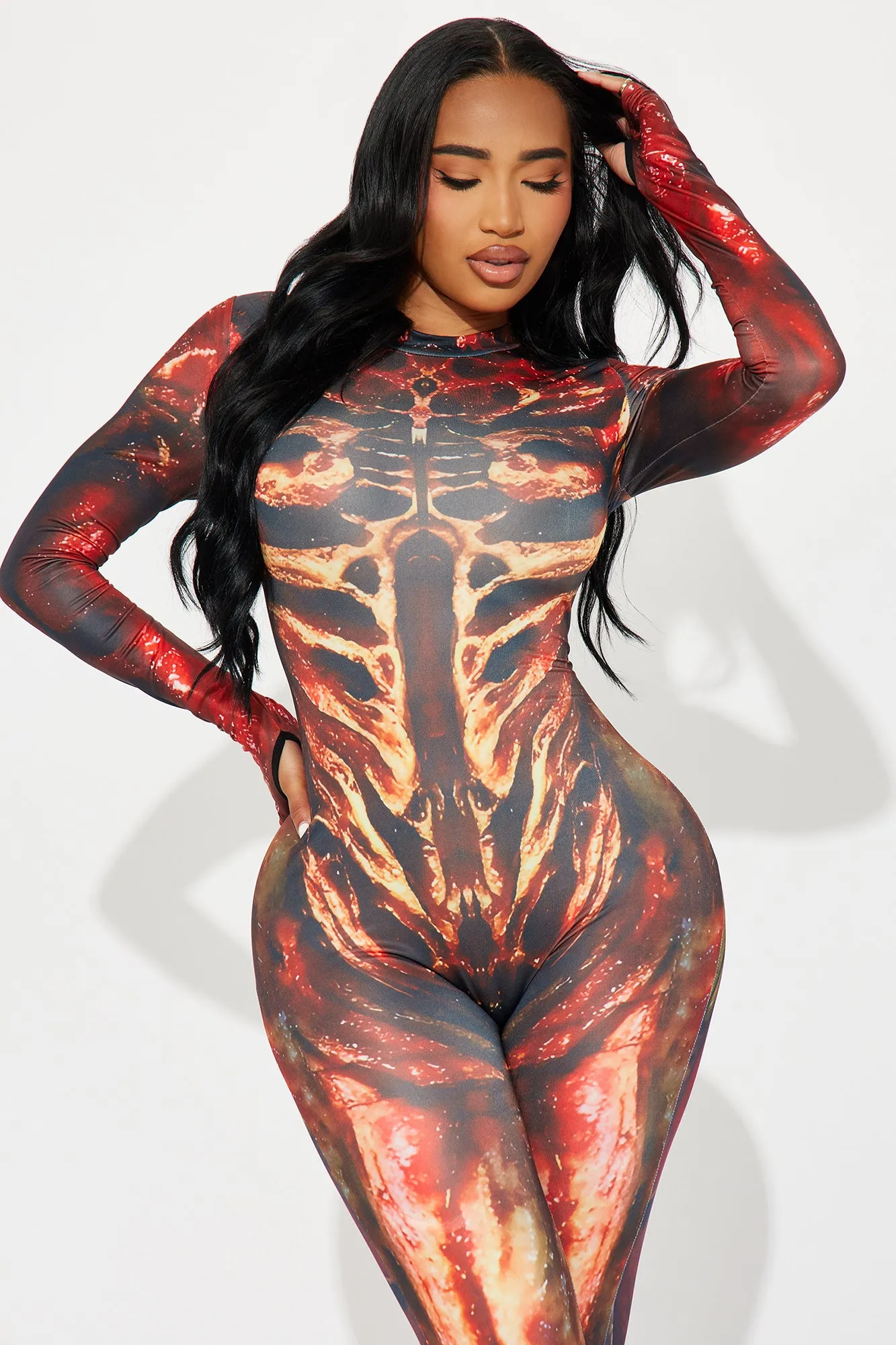 Bloody Scene Horror Print Jumpsuit Costume - Red/combo