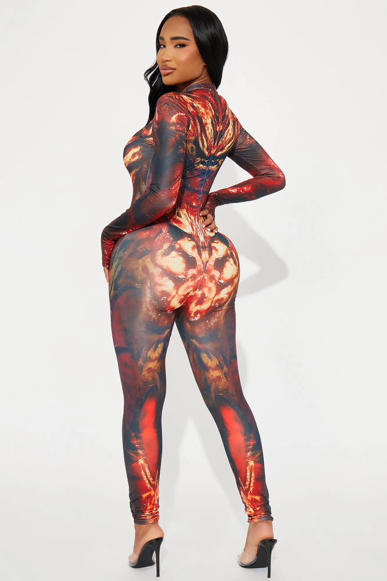 Bloody Scene Horror Print Jumpsuit Costume - Red/combo