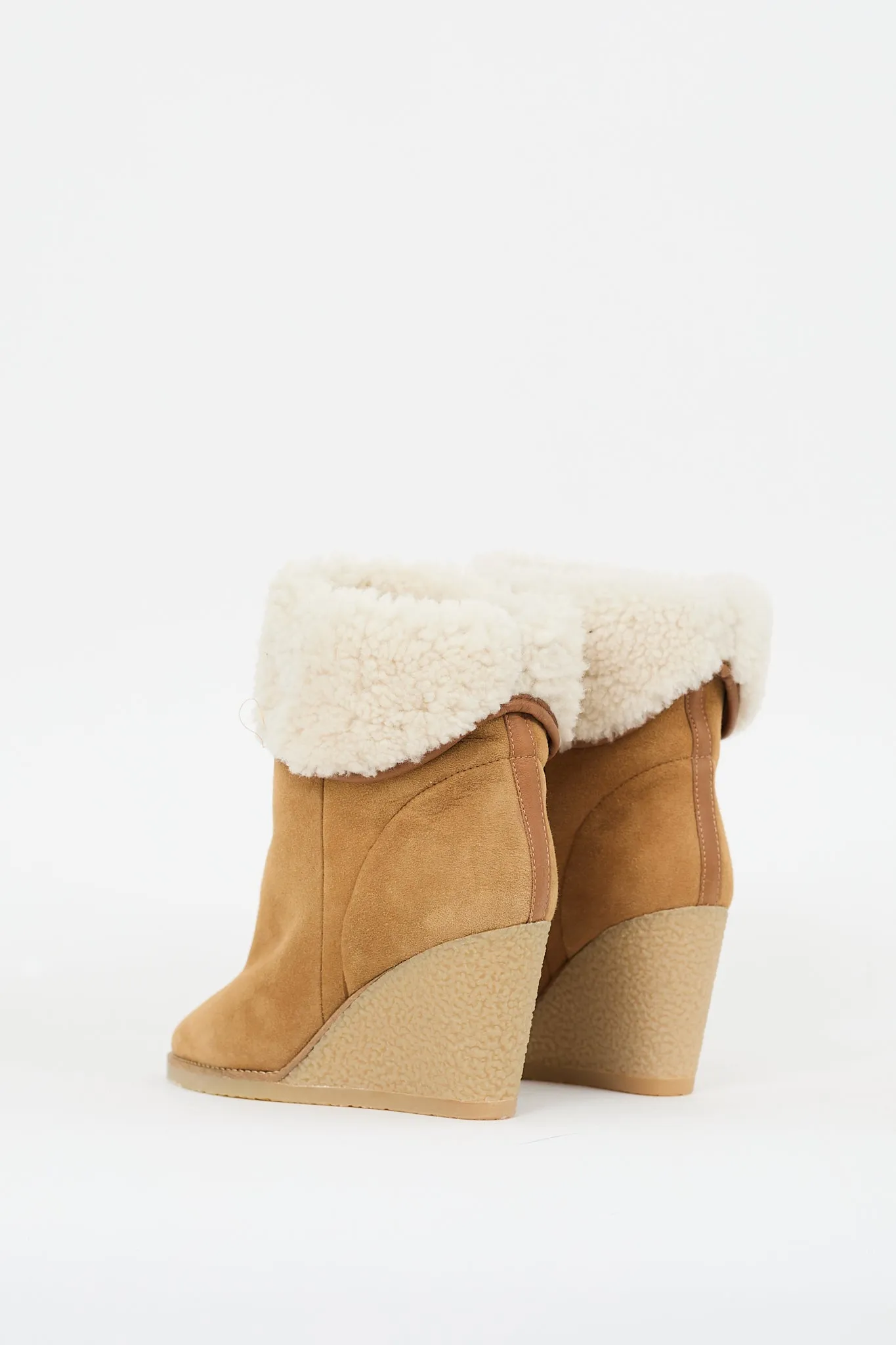 Brown & Cream Suede Shearling Totam Wedge Boot