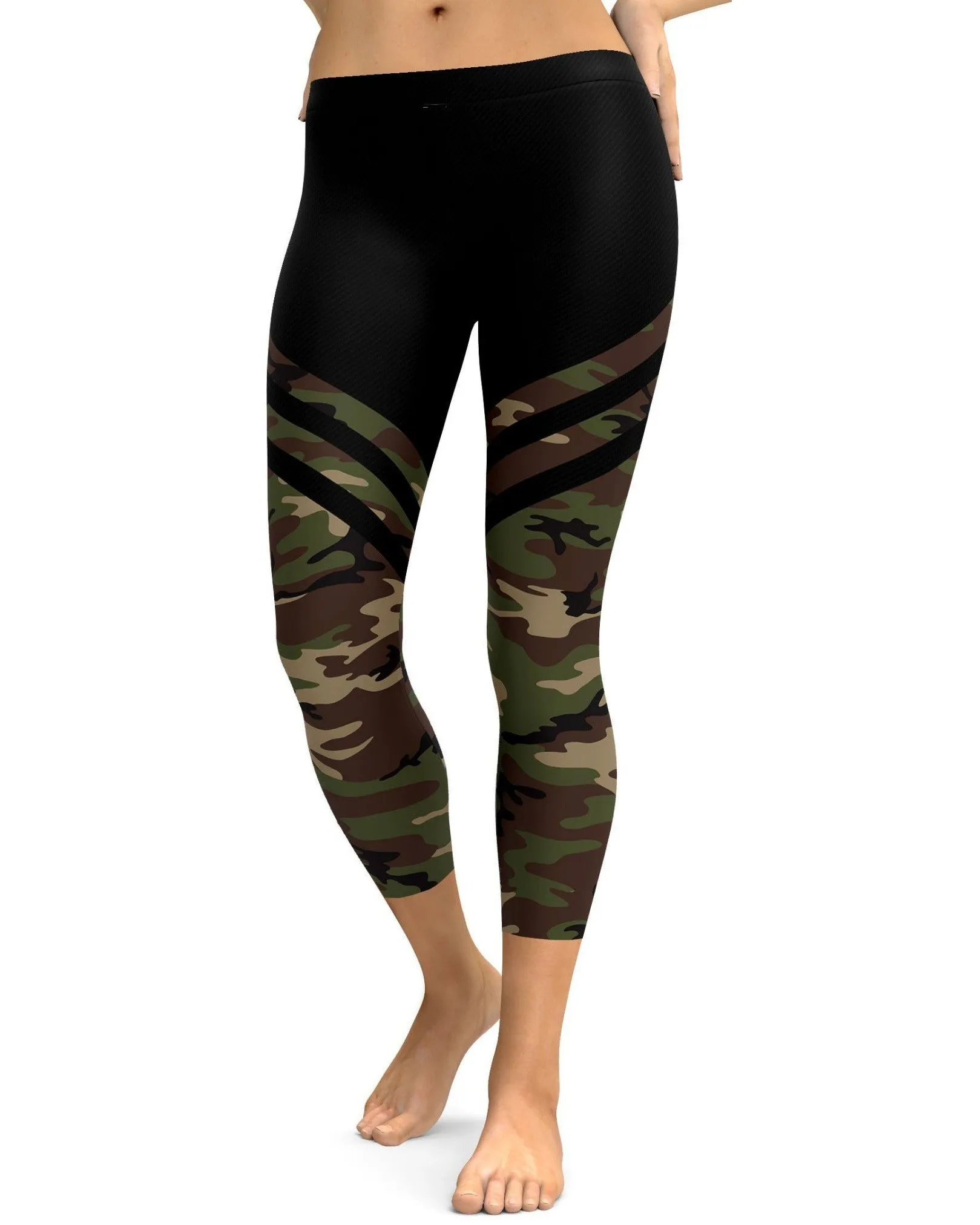 Camo & Black Thigh High Stocking Capris