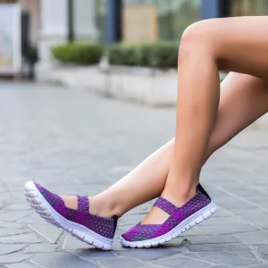 Cilool Breathable Elastic Band Woven Light Flat Shoes