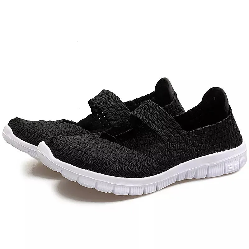 Cilool Breathable Elastic Band Woven Light Flat Shoes