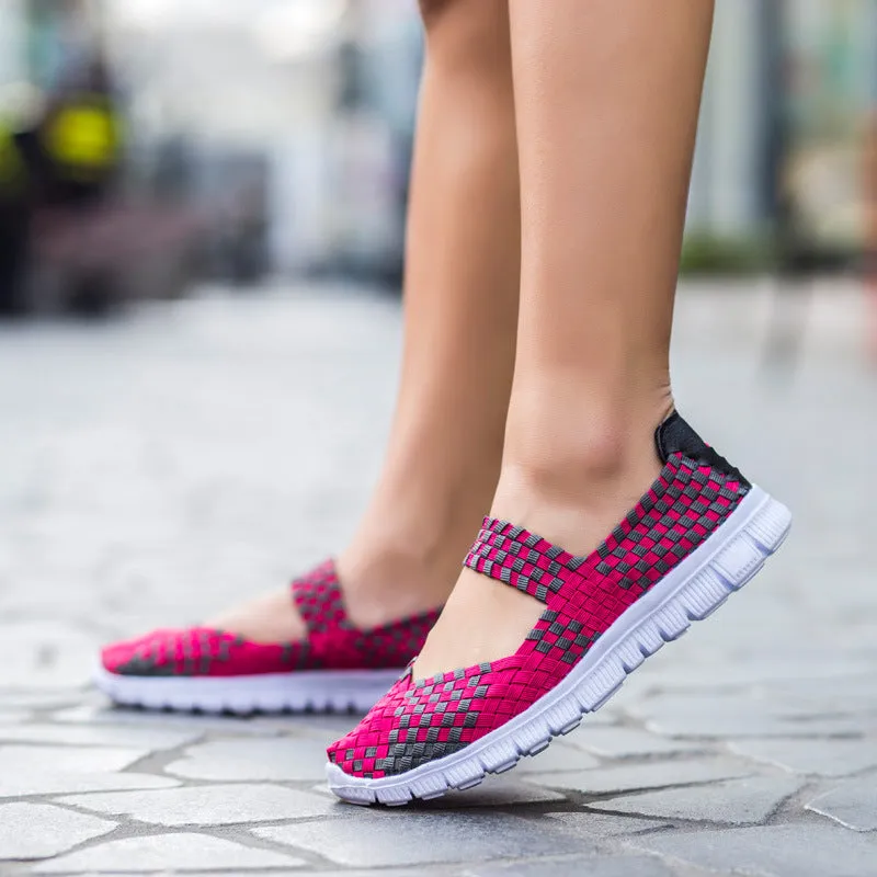 Cilool Breathable Elastic Band Woven Light Flat Shoes