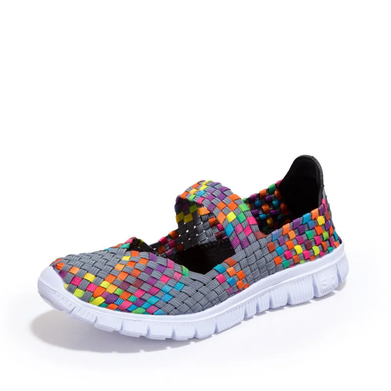 Cilool Breathable Elastic Band Woven Light Flat Shoes