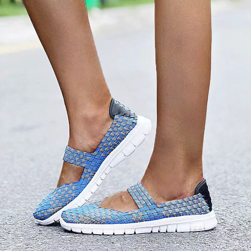 Cilool Breathable Elastic Band Woven Light Flat Shoes