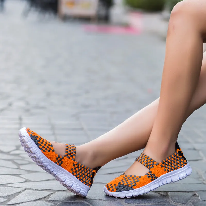 Cilool Breathable Elastic Band Woven Light Flat Shoes