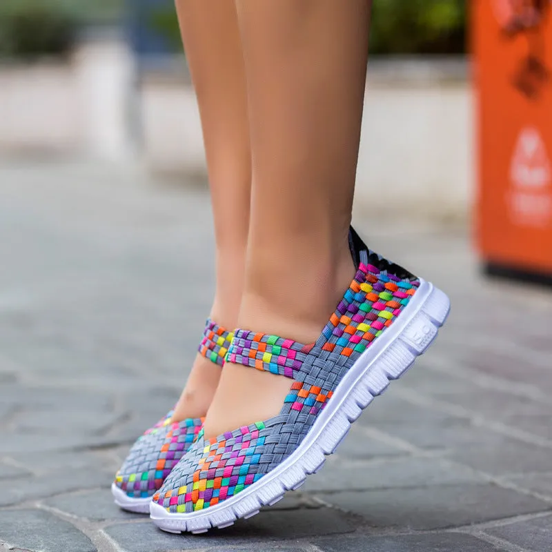 Cilool Breathable Elastic Band Woven Light Flat Shoes