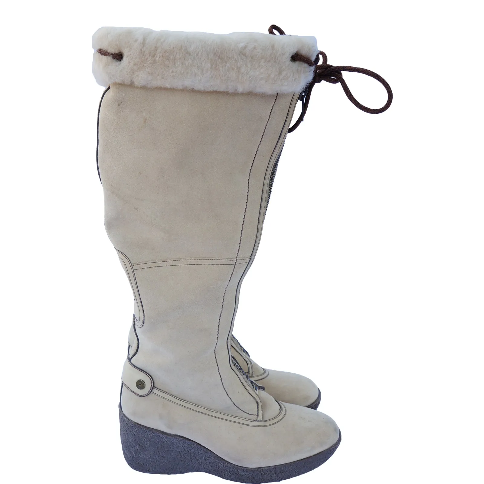 COLE HAAN BEIGE SUEDE KNEE HIGH PLATFORM BOOT