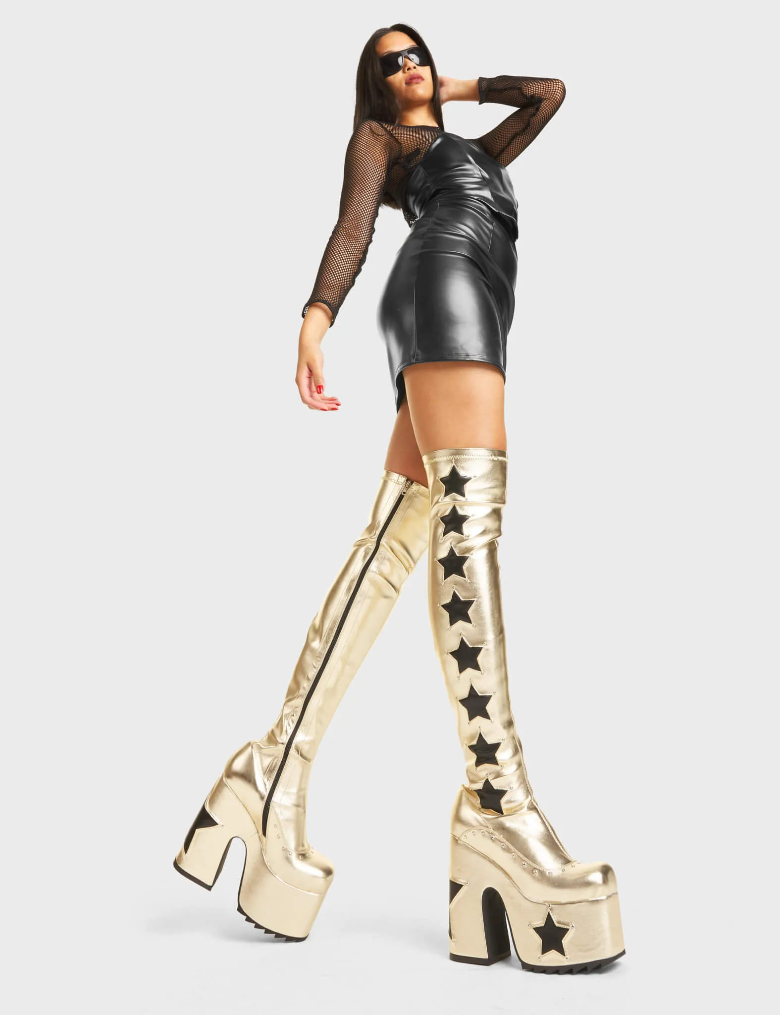 Electricity Chunky Platform Thigh High Boots