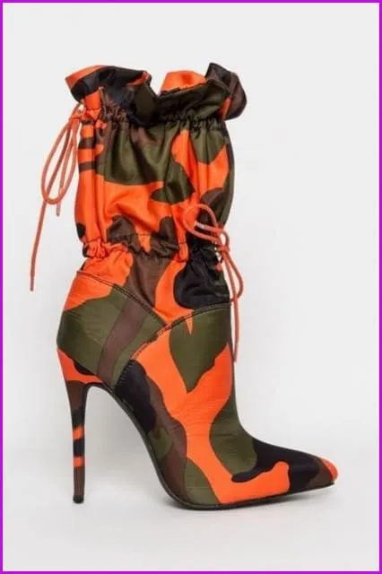 Fashion Camouflage Ankle Boots Woman Stilettos F1890