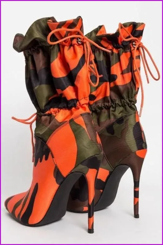Fashion Camouflage Ankle Boots Woman Stilettos F1890