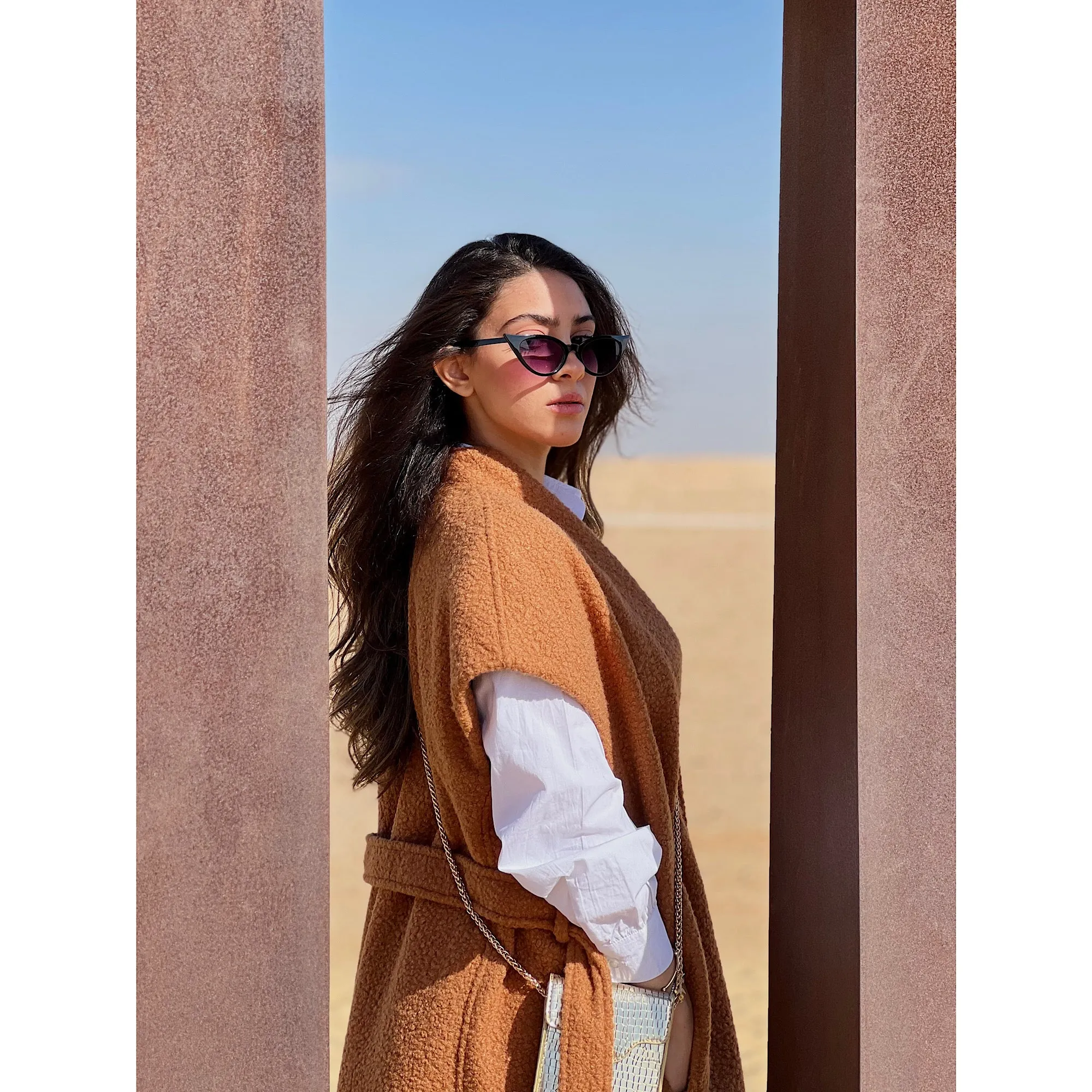 Faux shearling long wrap vest