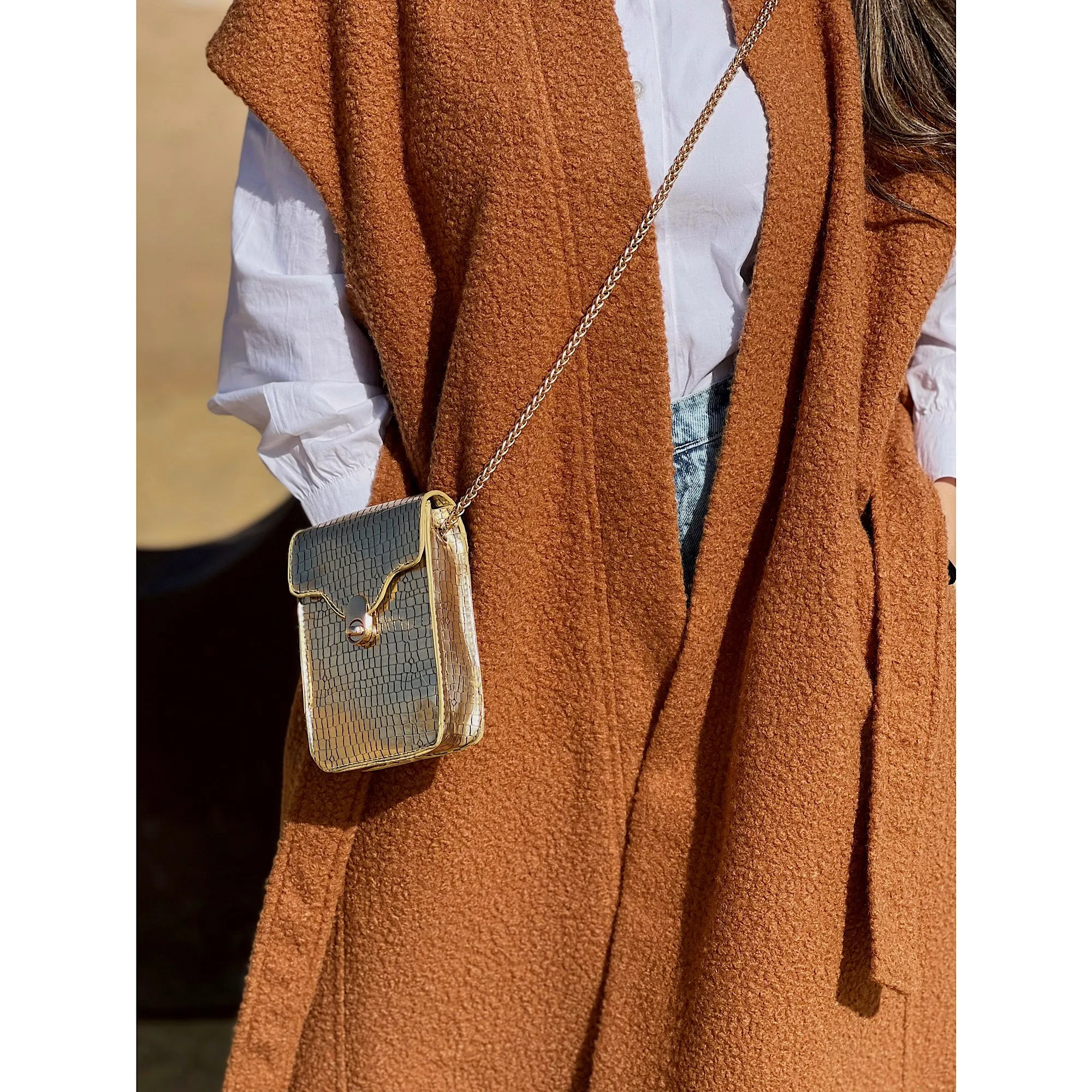 Faux shearling long wrap vest