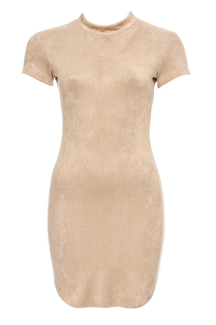 Faux Suede High Neck  Mini  Dress