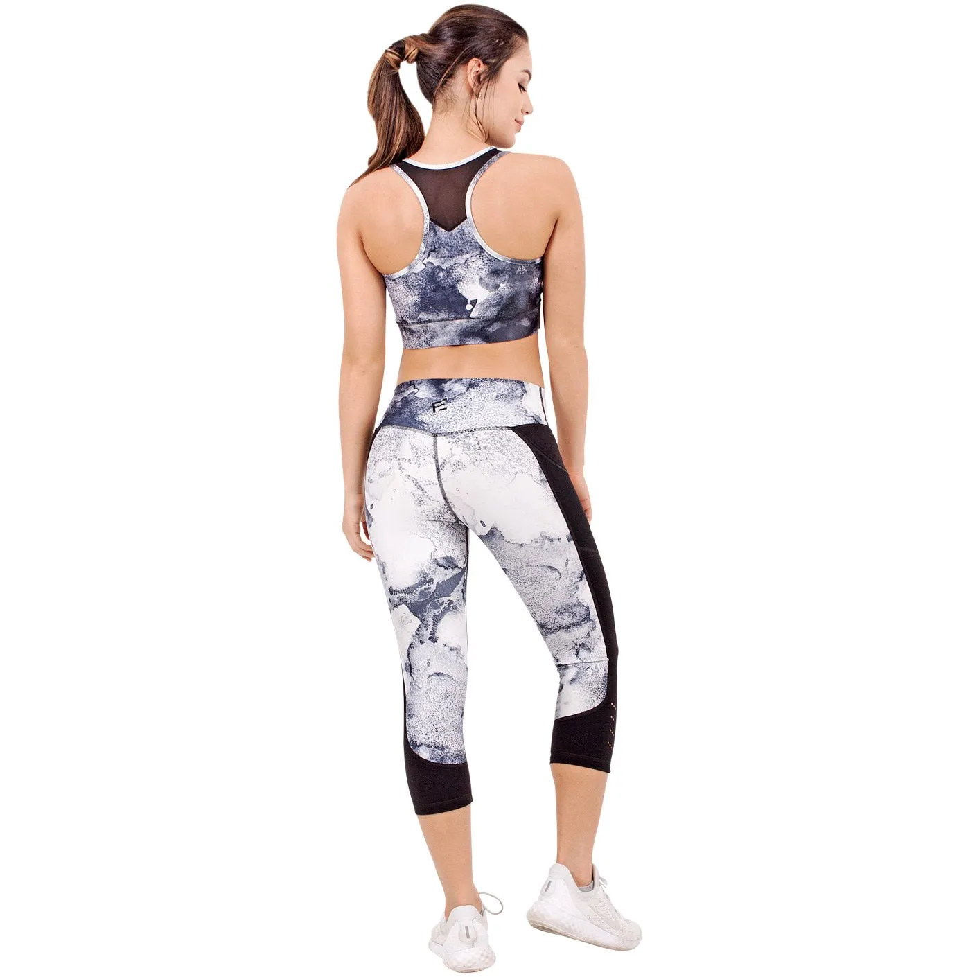 FLEXMEE 944006 Marble Sublimated Mid Rise Capri Leggings | Microfiber