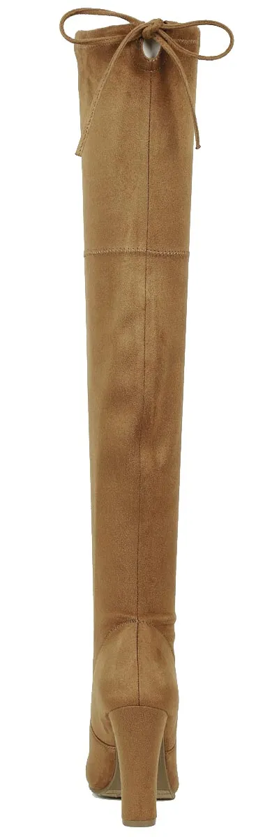 Forever Link Women's Stacked Chunky Heel Stretch Thigh High Pull On Boot