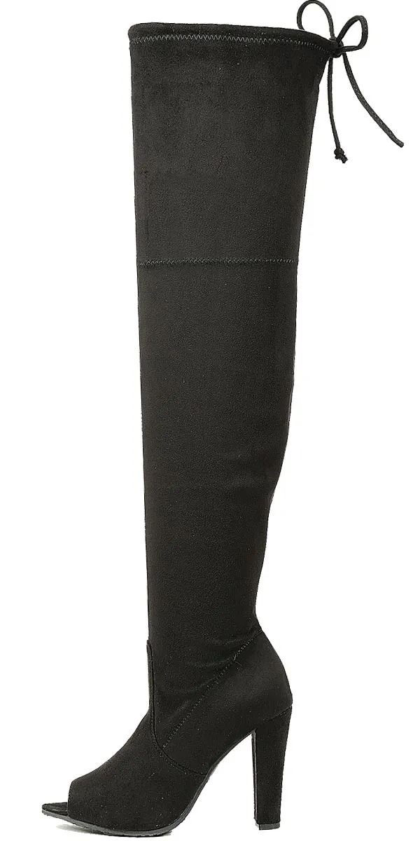 Forever Link Women's Thigh High Chunky Heel Peep Toe Boot