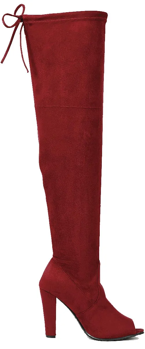 Forever Link Women's Thigh High Chunky Heel Peep Toe Boot
