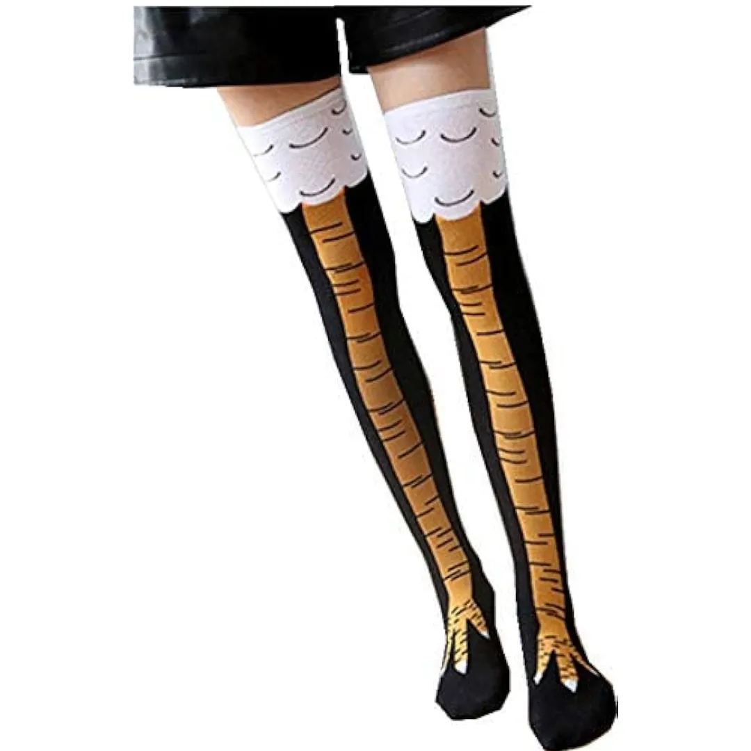 Funny Chicken Leg Socks (Thigh High) Black and Yellow