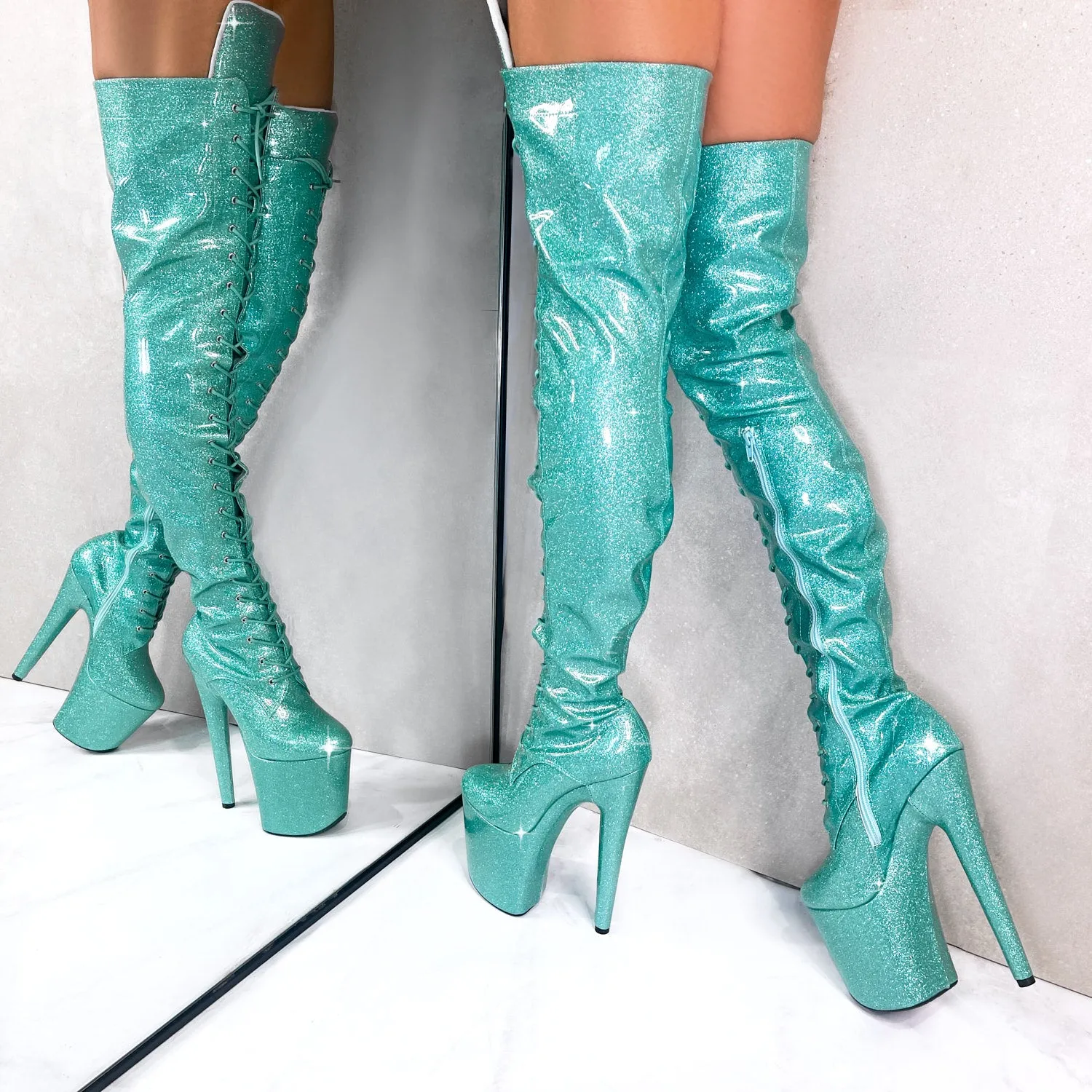 Glitterati Thigh High - Baby Blue - 8 INCH