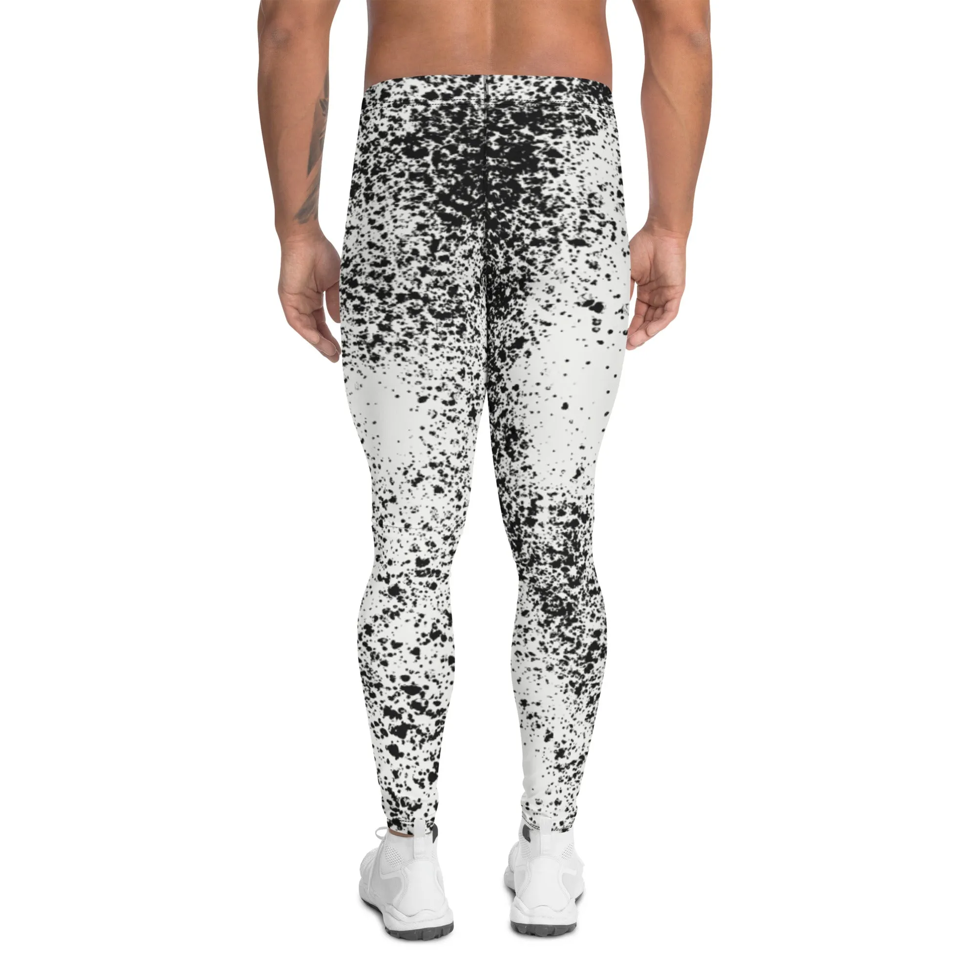 Grey White Abstract Best Meggings, Designer Abstract Running Tights For Men-Made in USA/EU/MX